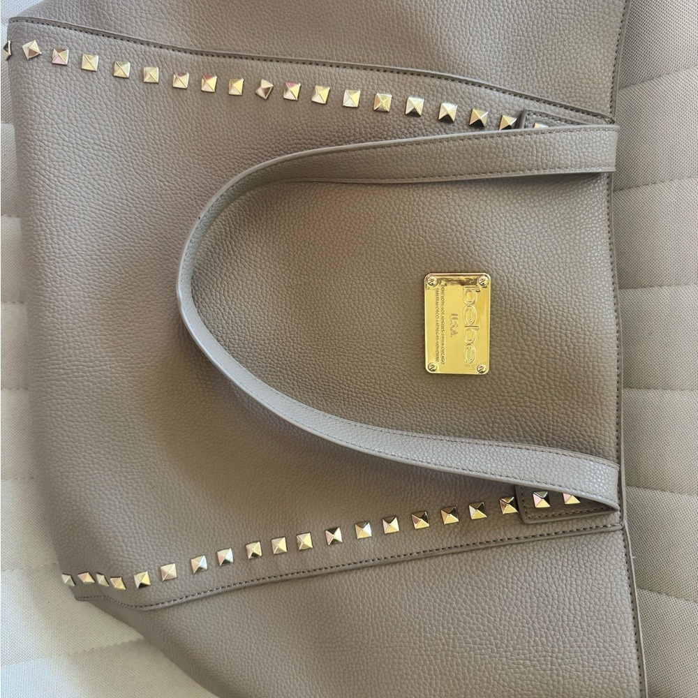 Bebe Studded Taupe Tote Bag
